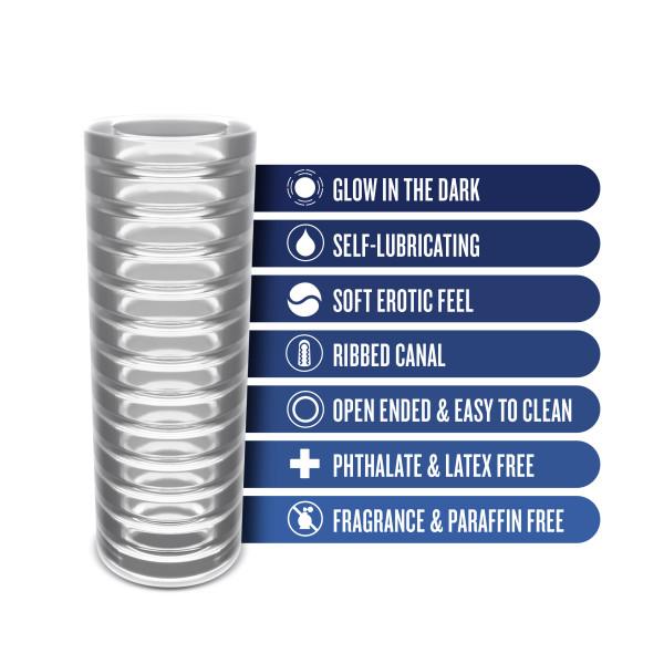 Rize Ribz Glow In The Dark Self Lubricating Stroker Clear - Image 2