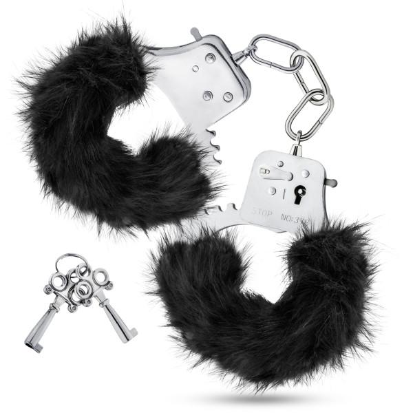 Temptasia Plush Fur Cuffs Black Handcuffs - Image 2