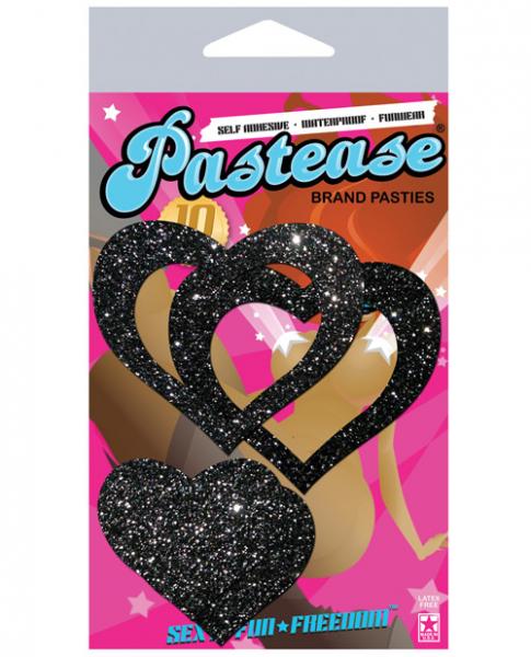 Pastease Glitter Peek A Boob Hearts Pasties Black - Image 2