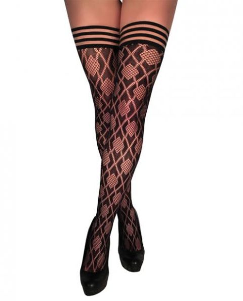 Kix'ies Elle Dot Fishnet Diamond Thigh High Black B