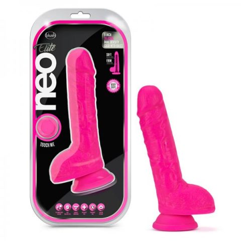 Neo Elite - 9-inch Silicone Dual-density Cock With Balls - Neon Pink