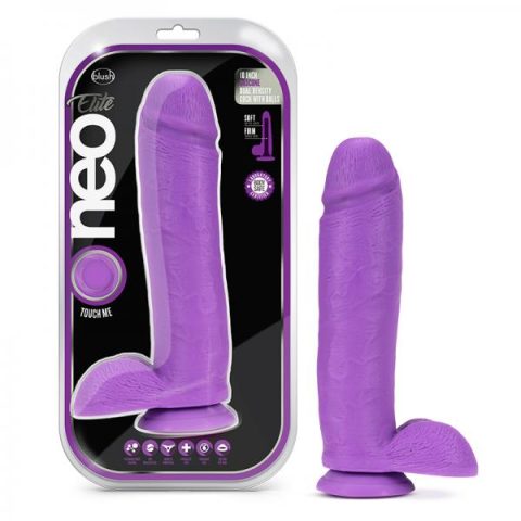 Neo Elite - 10-inch Silicone Dual-density Cock With Balls - Neon Purple