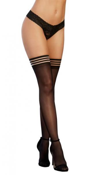 Striped Top Sheer Thigh High Stockings Black O/S - Image 4